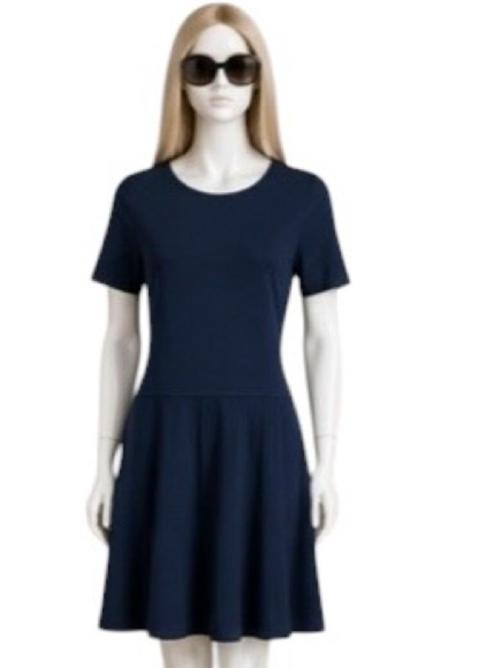 Talbots Navy Blue Fit & Flare Knit Sweater Dress Keyhole Back Size M